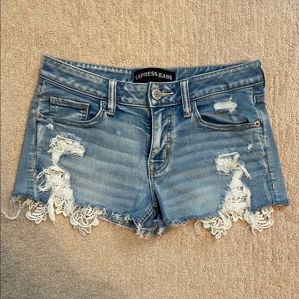 Express Blue Jean Shorts with White Lace